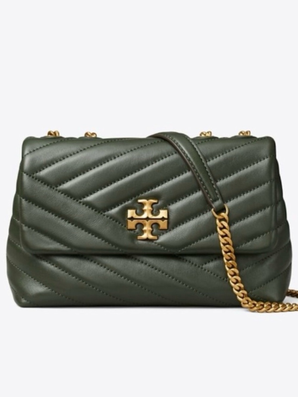 Tory Burch Quilted Chevron Shoulder Bag in Olive NWT